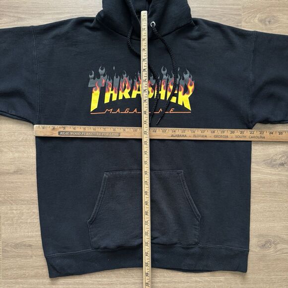 Thrasher Flame Logo Hoodie Black San Francisco Skate Mag Graphic Sz M Distressed - Picture 6 of 8